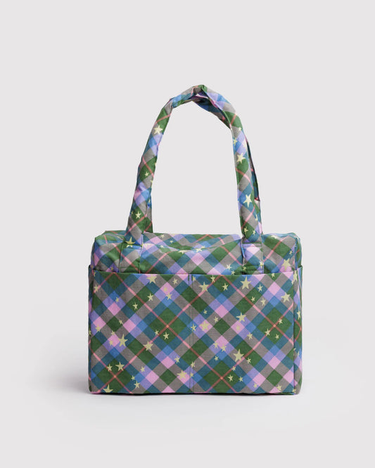 BAGGU Small Cloud Carry On - Green Star Plaid