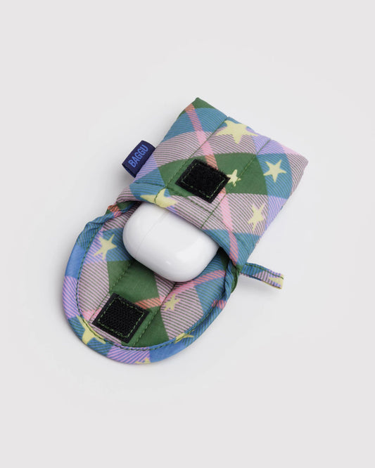 BAGGU Puffy Earbud Case - Green Star Plaid