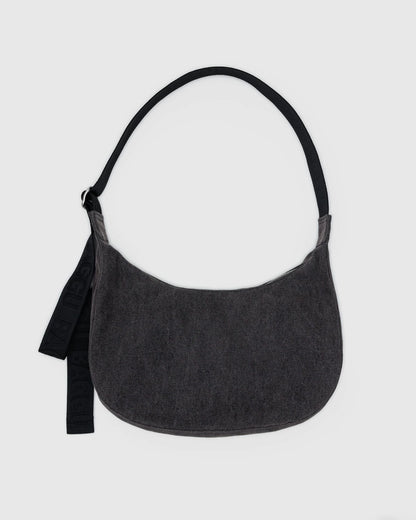 BAGGU Medium Denim Crescent Bag- Washed Black Denim