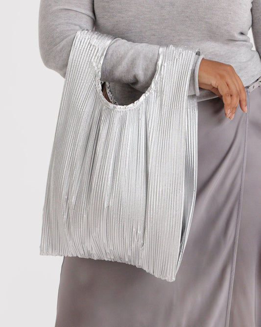 Pleated BAGGU Bag - Chrome Metallic