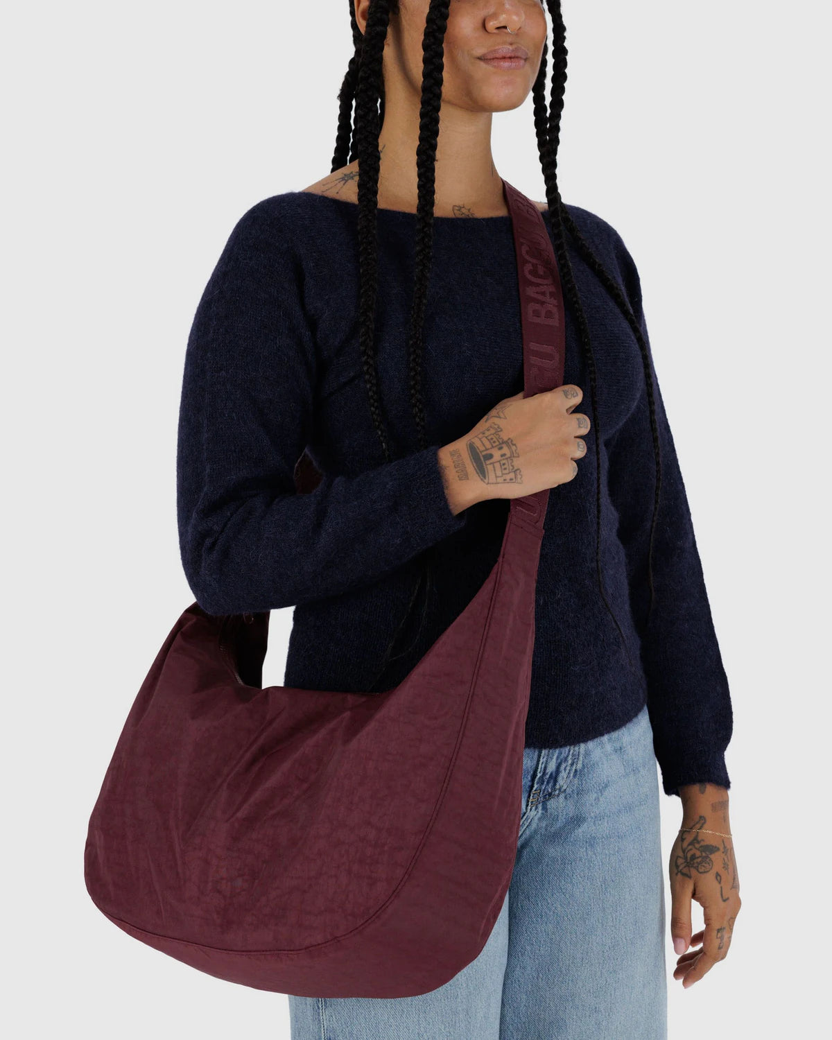BAGGU Large Nylon Crescent Bag - Mahogany