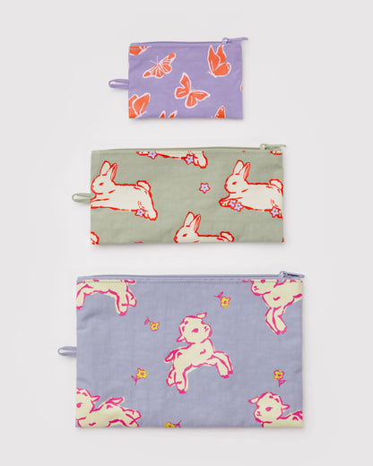 BAGGU Flat Pouch Set - Spring Animals