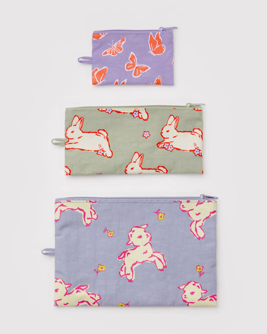 BAGGU Flat Pouch Set - Spring Animals