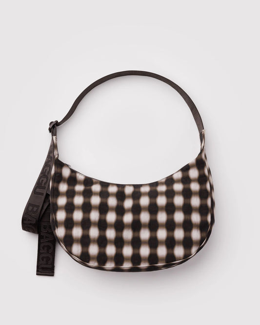 BAGGU Medium Nylon Crescent Bag - Blurred Gingham Brown