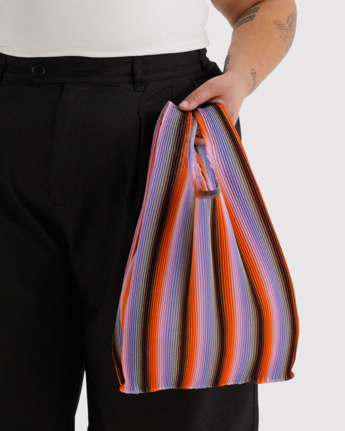 Pleated BAGGU Bag - Gradient Stripe Poppy & Lilac