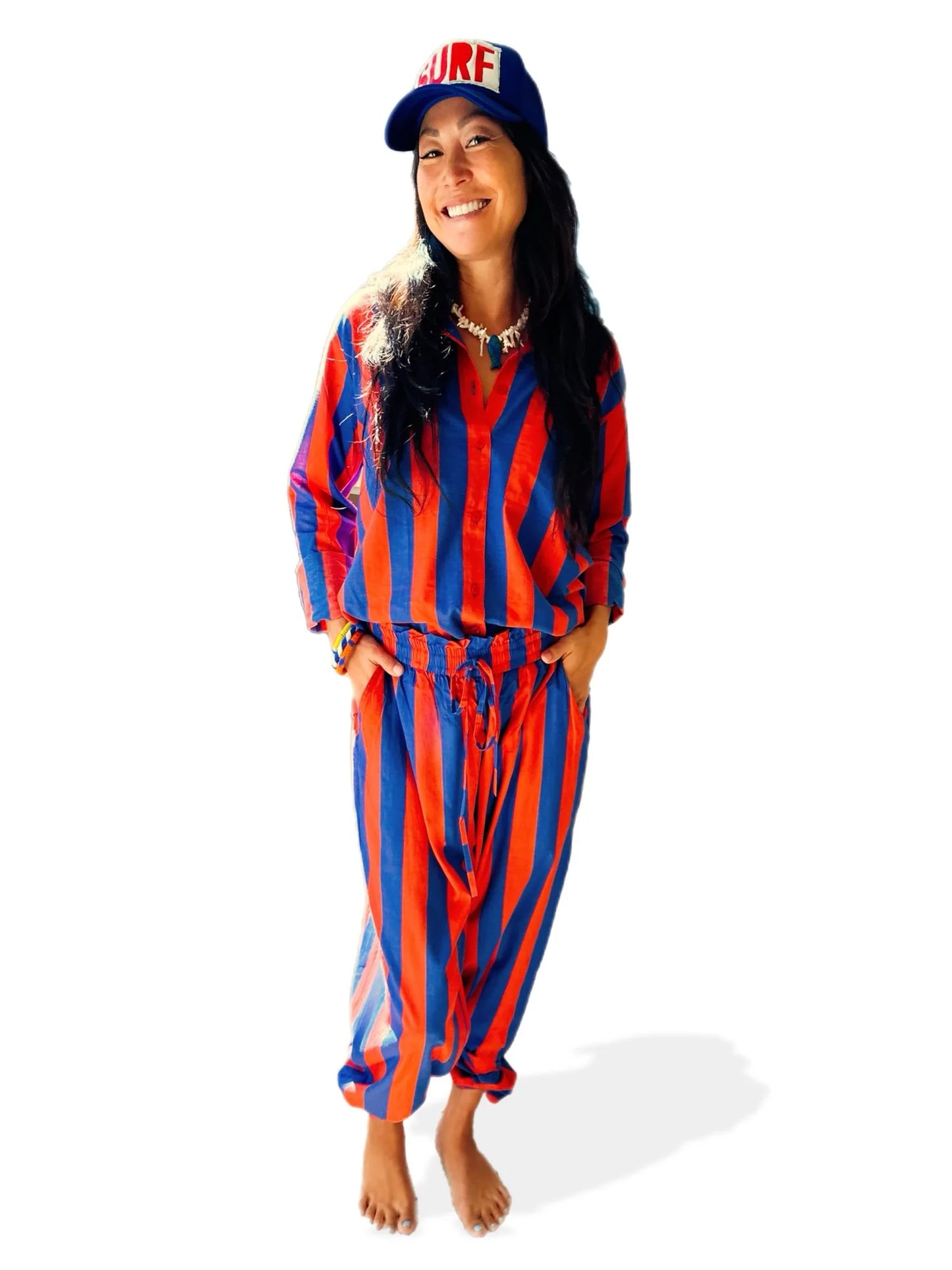 Surf Stripe Reversible Pants (red/blue + blue/blue)
