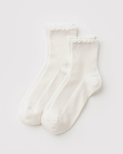 BAGGU Lettuce Edge Sock Set of Two - White