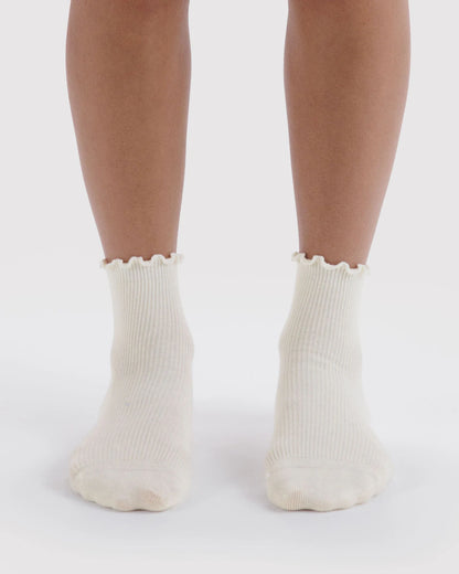 BAGGU Lettuce Edge Sock Set of Two - White