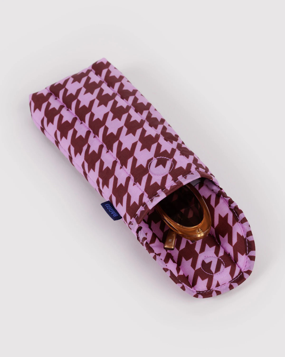 BAGGU Puffy Glasses Sleeve - Pink Houndstooth