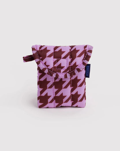 BAGGU Puffy Earbud Case - Pink Houndstooth