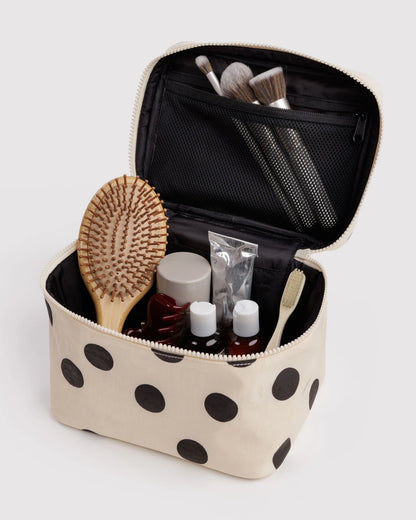 BAGGU Large Cosmetic Case - Cream and Black Polka Dot