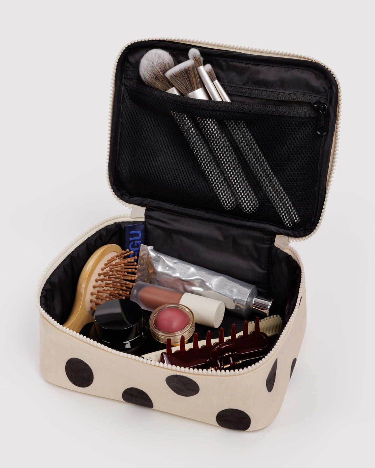 BAGGU Small Cosmetic Case - Cream and Black Polka Dot