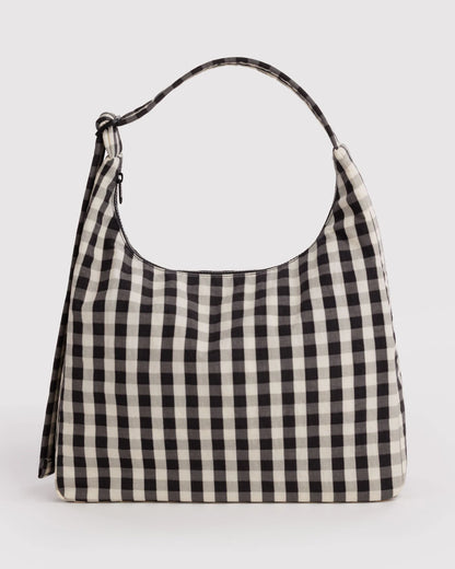 BAGGU Nylon Shoulder Bag - Black and Cream Gingham