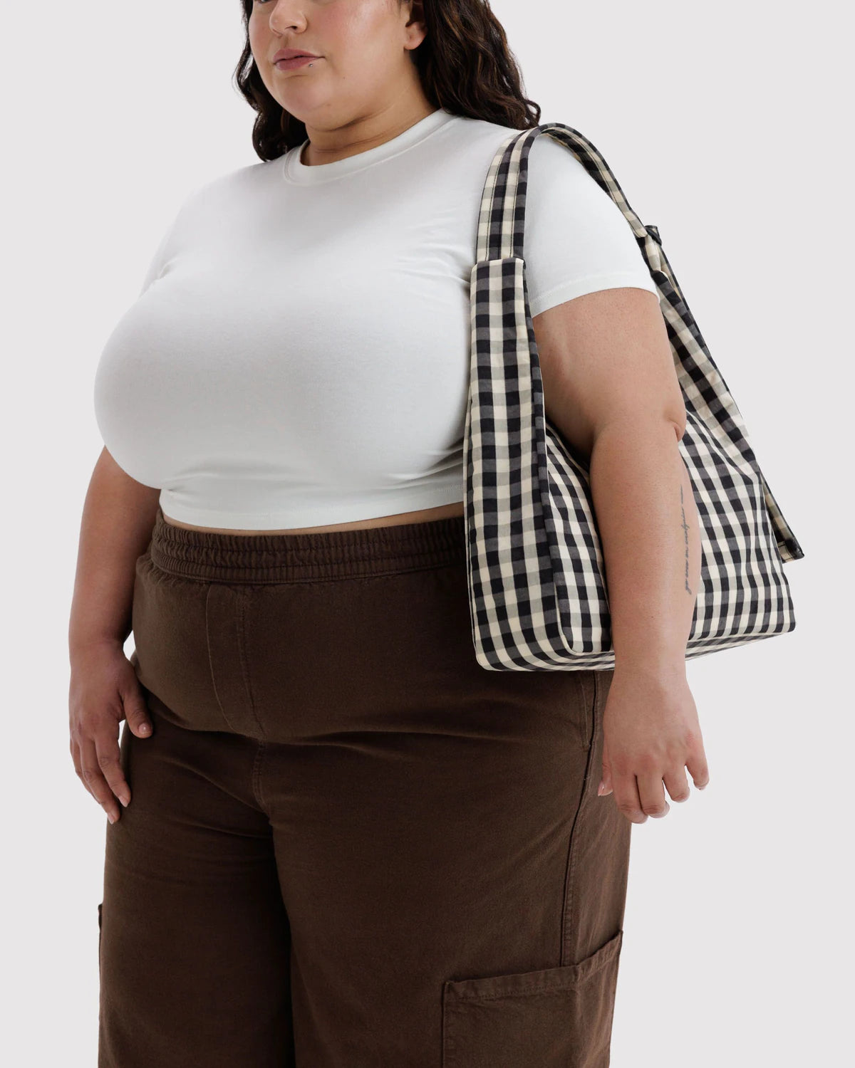 BAGGU Nylon Shoulder Bag - Black and Cream Gingham