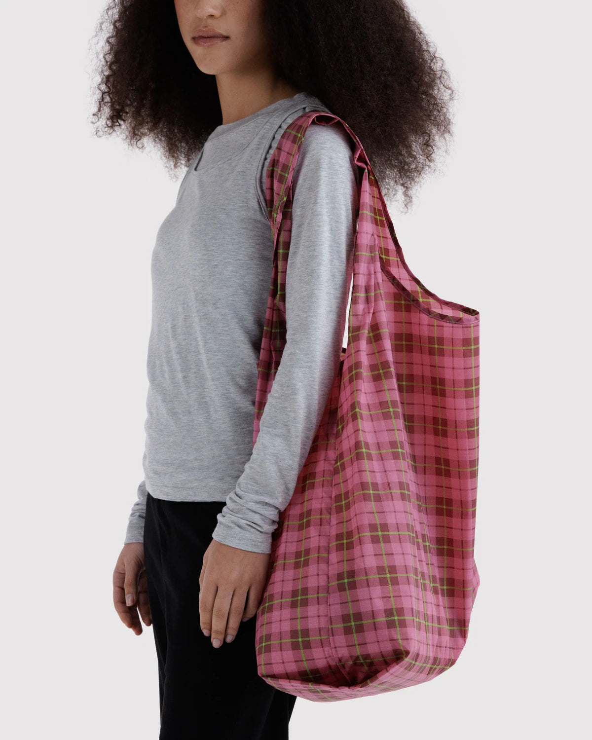 Big BAGGU Reusable Tote - Azalea Pink Tartan