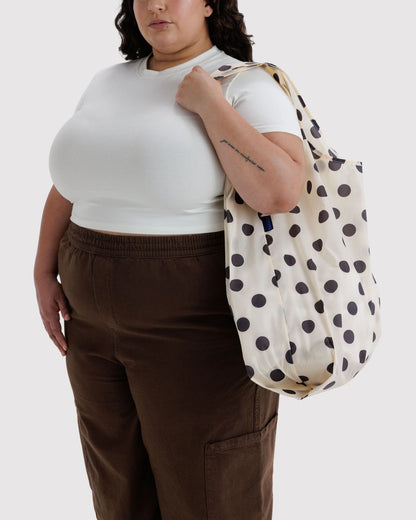 Big BAGGU Reusable Tote - Cream and Black Polka Dot