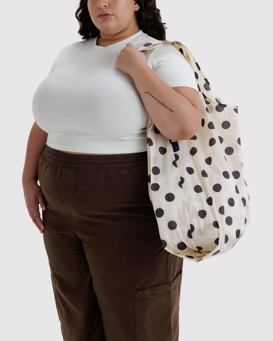 Big BAGGU Reusable Tote - Cream and Black Polka Dot
