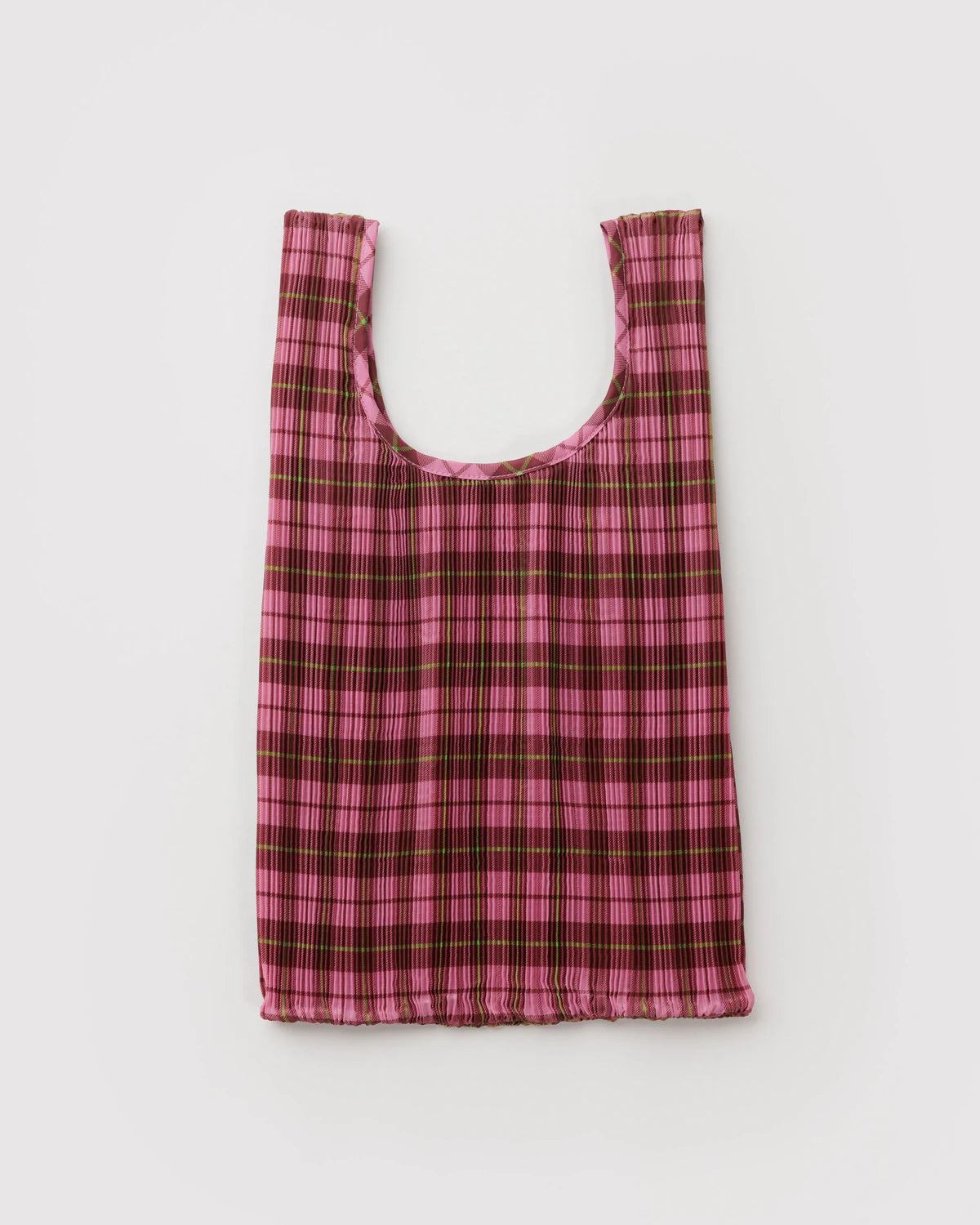 Pleated BAGGU Bag - Azalea Pink Tartan