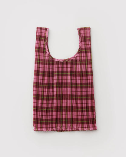 Pleated BAGGU Bag - Azalea Pink Tartan