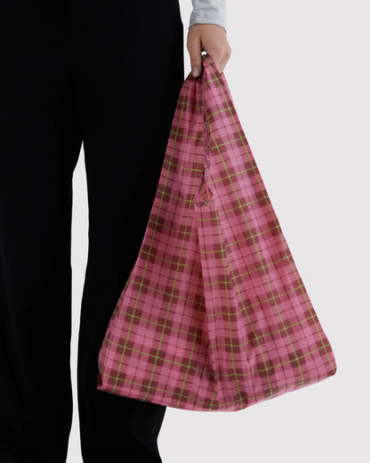 BAGGU Standard Reusable Tote - Azalea Pink Tartan