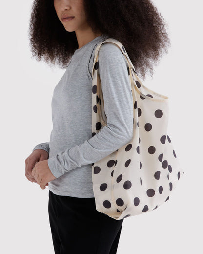 BAGGU Standard Reusable Tote - Cream and Black Polka Dot