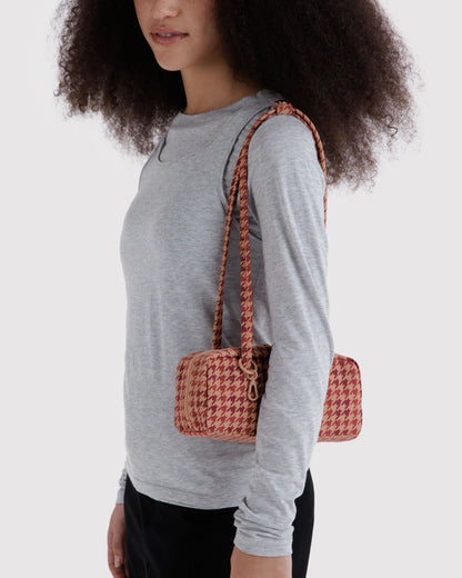 BAGGU Small Nylon Bowler Bag - Tan Houndstooth