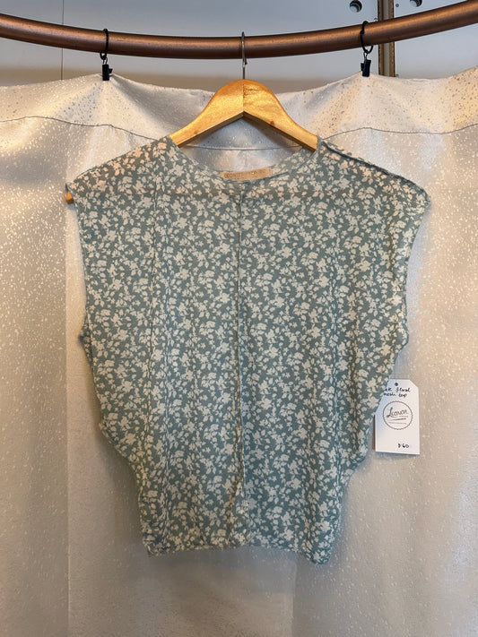 Leonor Aispuro - Slate Floral Mesh Top