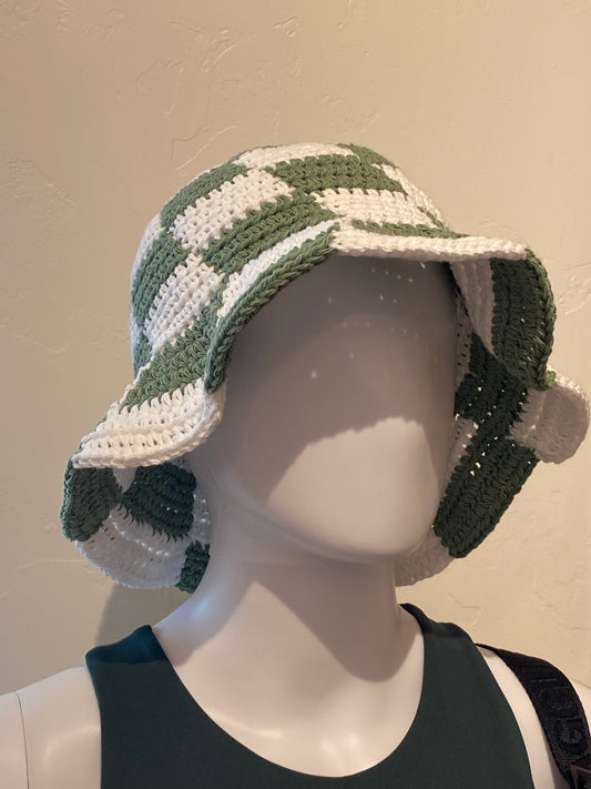 Crochet Hat by Clever Stitches - Green & White