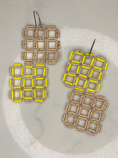 Offset Checkers Earrings - Yellow & Gold