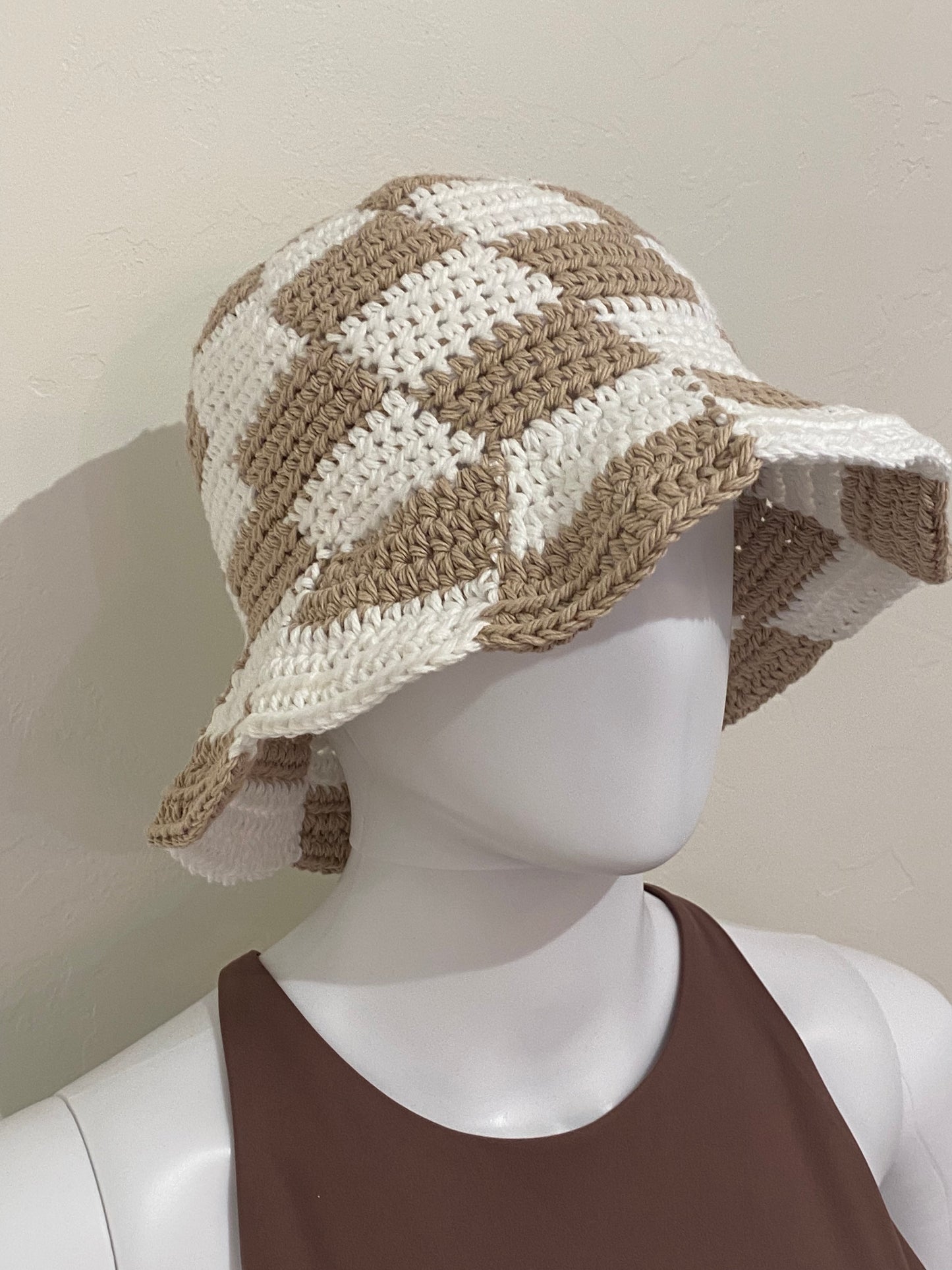 Crochet Hat by Clever Stitches - Tan & White