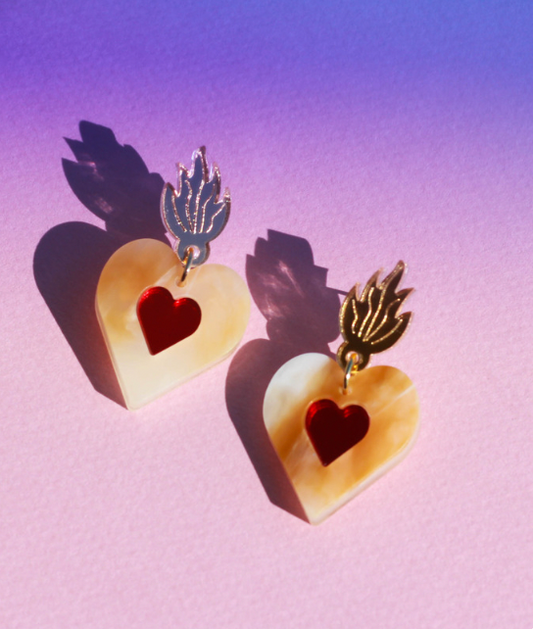 Mini Sacred Heart Dangles - Gold