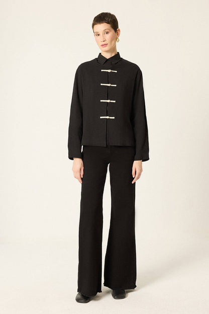 Textured Bow Detail Jacket – Minimal Chic Lightweight Layer: Black / M