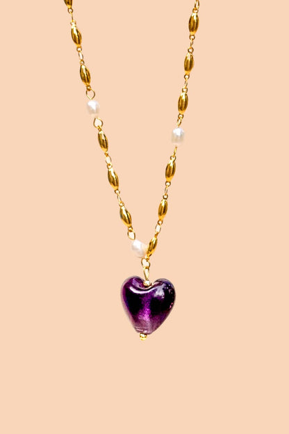 Jill Necklace - 24K Gold Plated + Fresh Water Pearl: Ruby