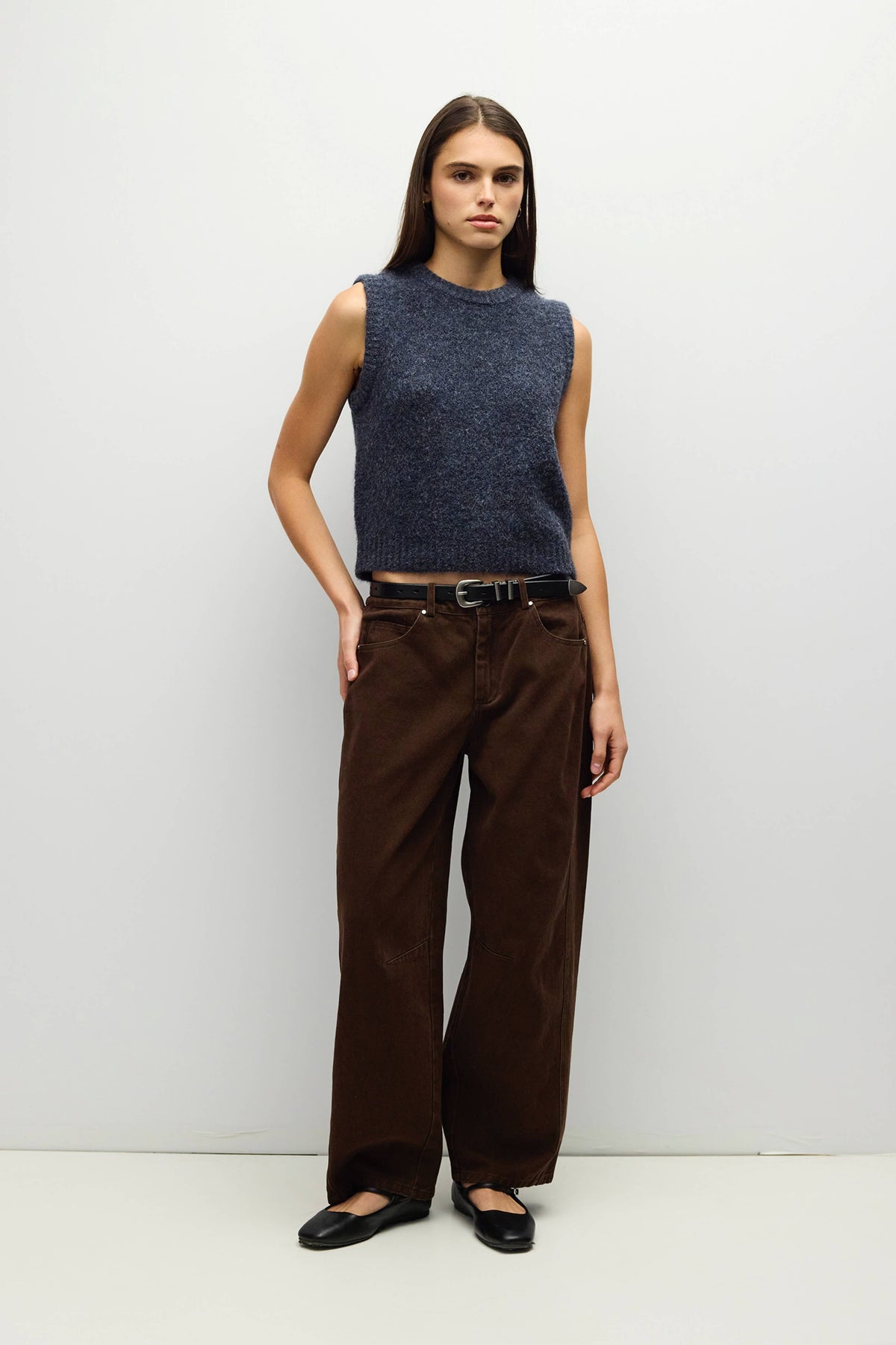 The Skyla Top | Boucle Knit Sweater Vest: Navy