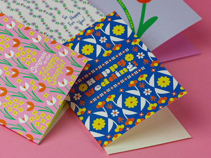 Happy Wedding • Folksy Retro Flower Pattern Wedding Card