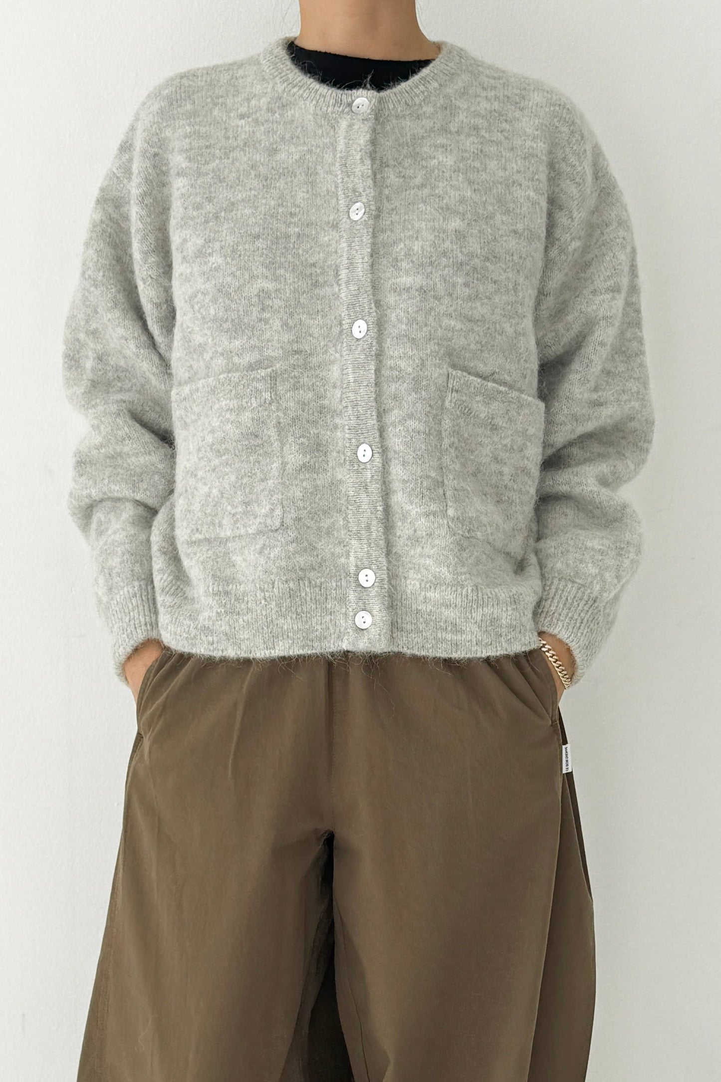 Amélie Alpaca Cardigan: Light Grey