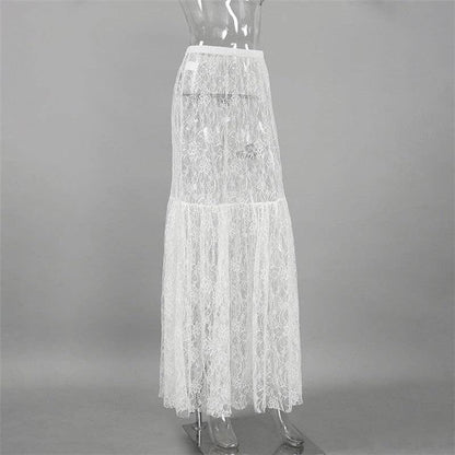 High-Waisted Lace Skirt - White Floral Lace
