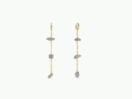 Raw Gemstone Chain Drop Earring - Rainbow Moonstone