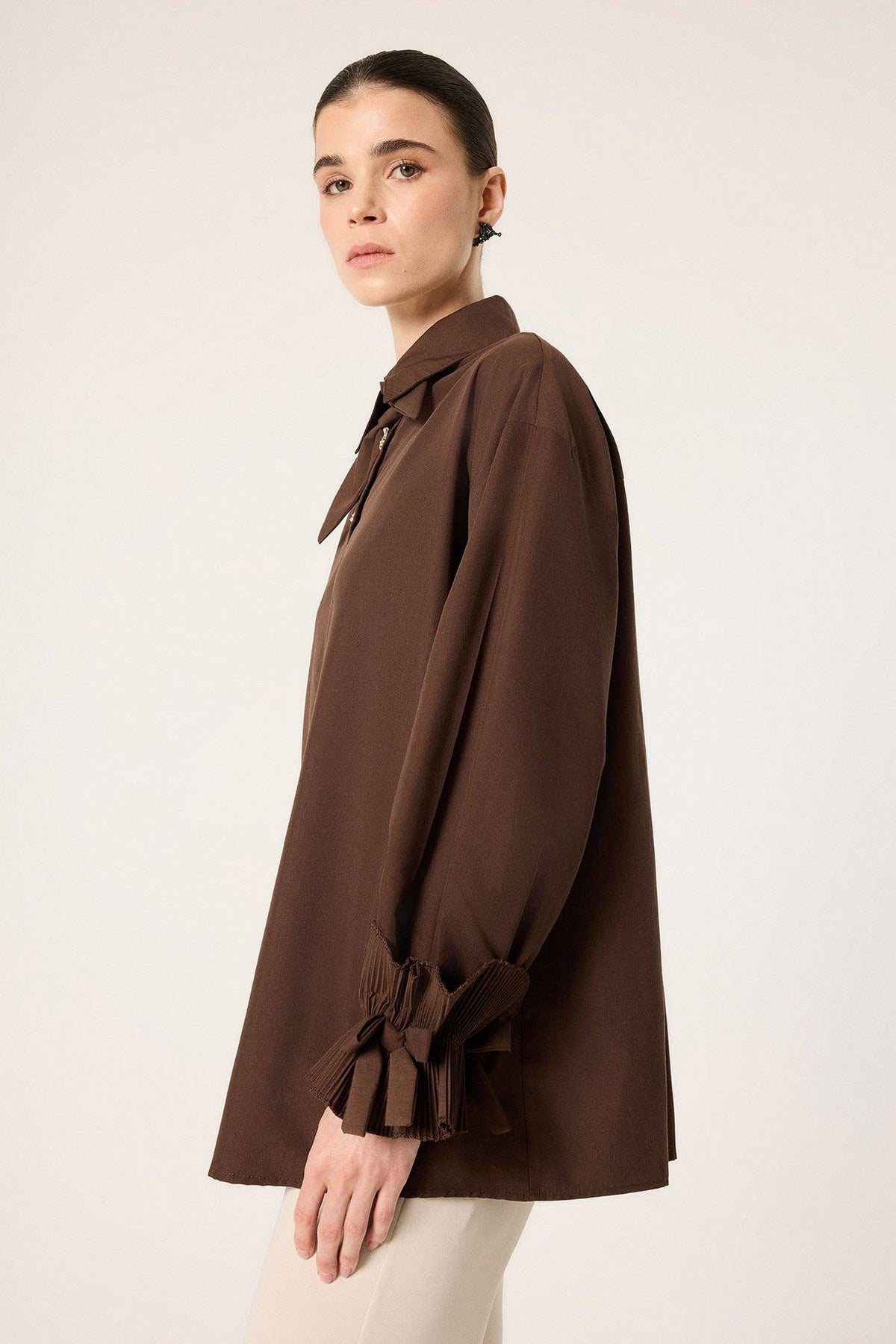 Pleated Cuff Tie-Waist Shirt