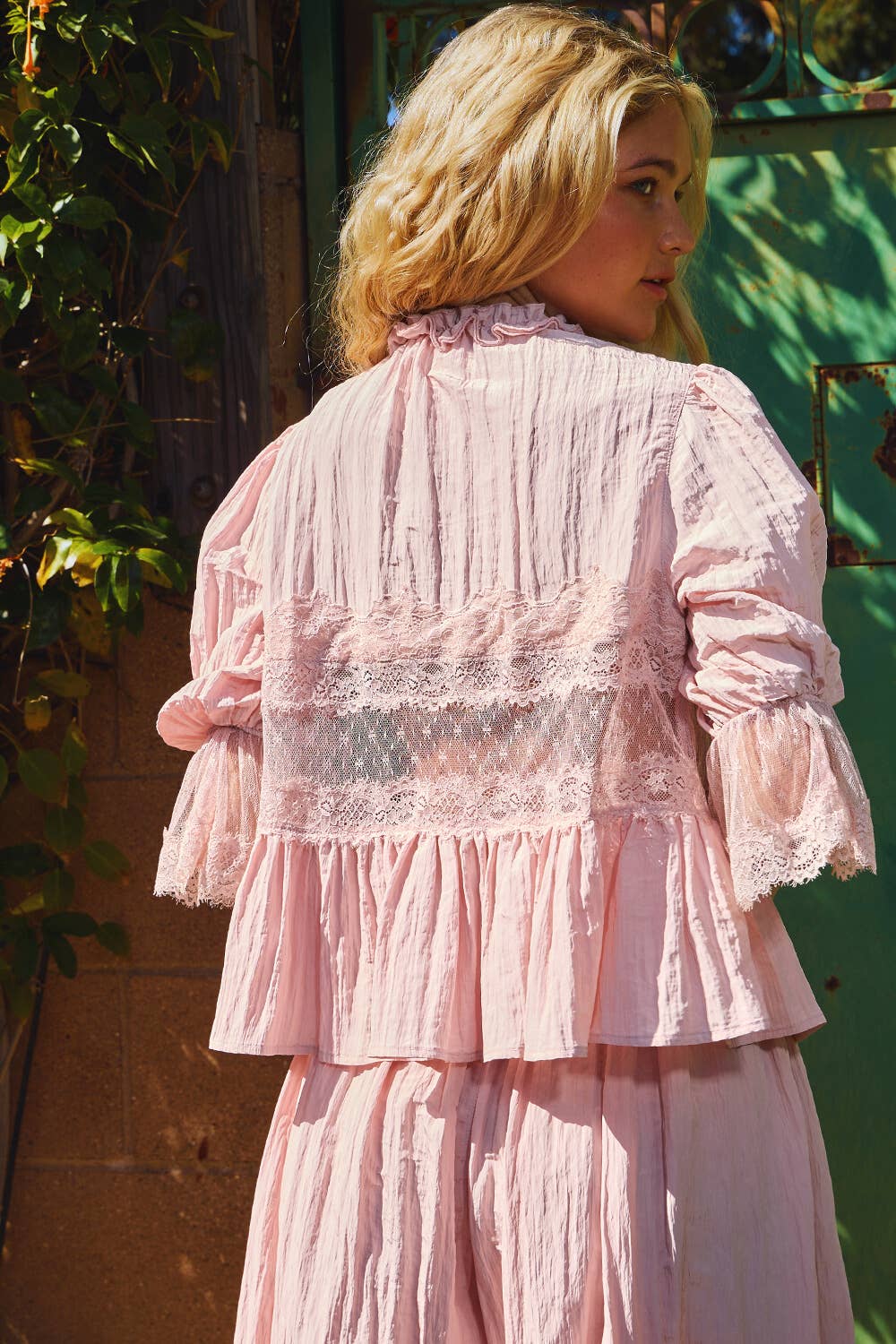 Split Front Sheer Lace Top in Mauve