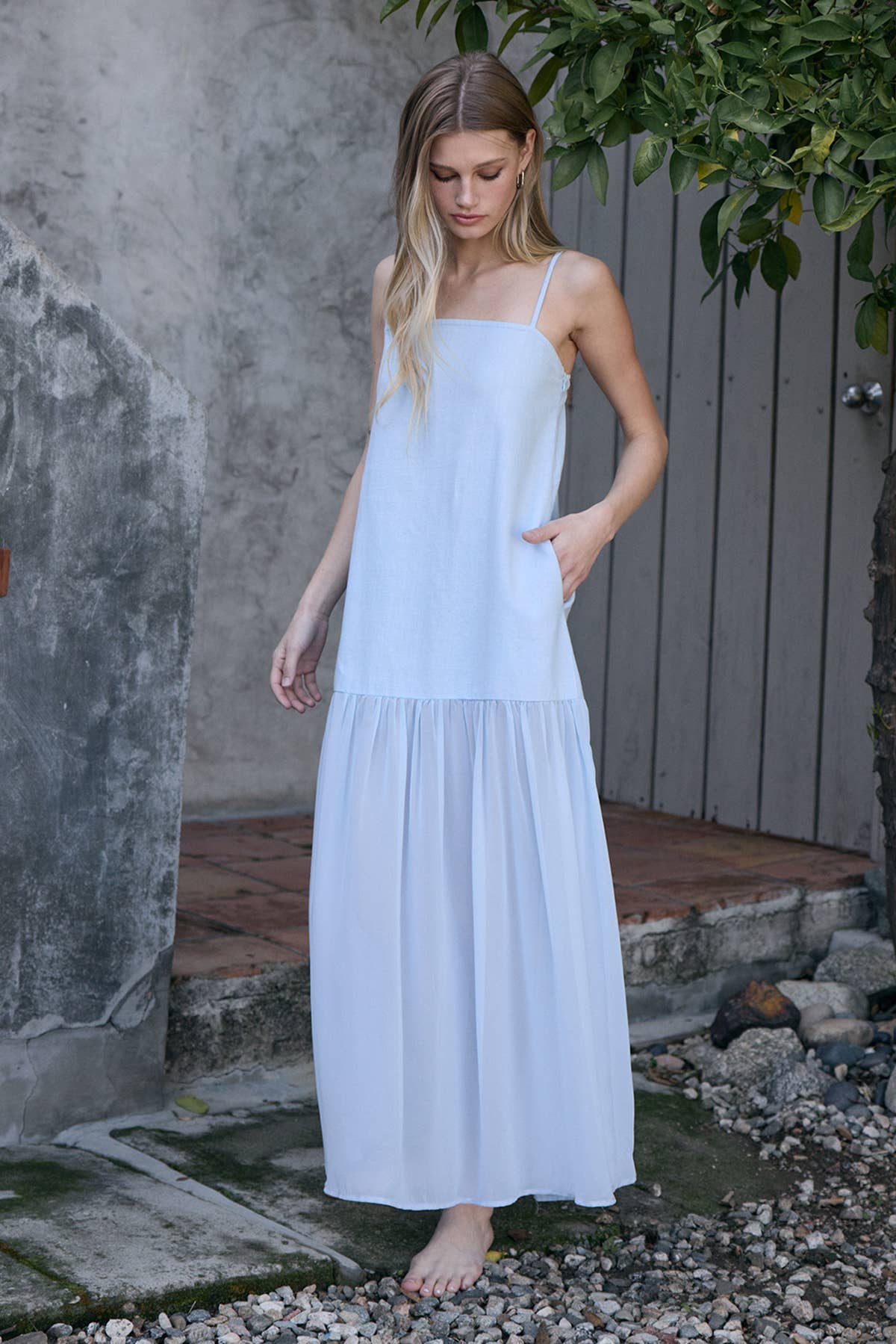 Muse Sheer Maxi Dress: LIGHT BLUE