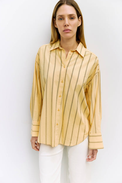 The Erica Top | Striped Button-Down Shirt: YELLOW