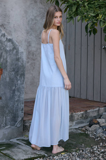 Muse Sheer Maxi Dress: LIGHT BLUE