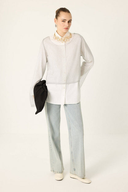 Openwork Knit Lace Blouse - Silver