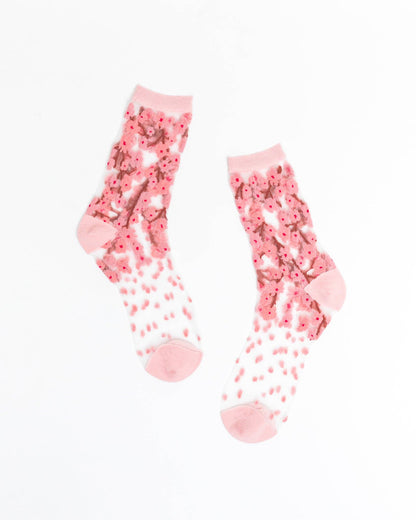 Cherry Blossom Sheer Crew Sock: Size I: Fits US W5.5-10