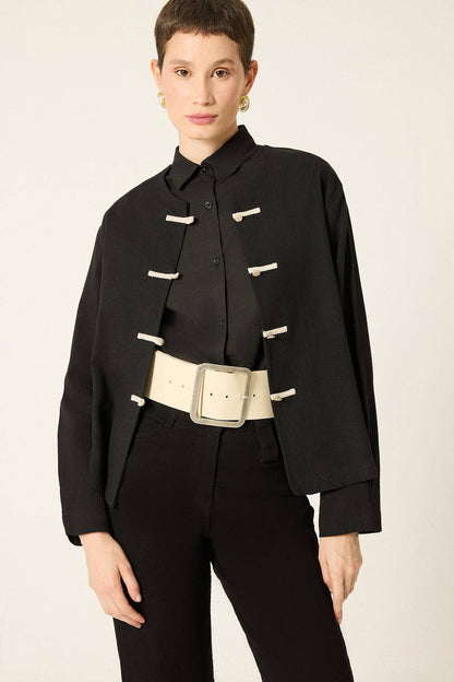 Textured Bow Detail Jacket – Minimal Chic Lightweight Layer: Black / S