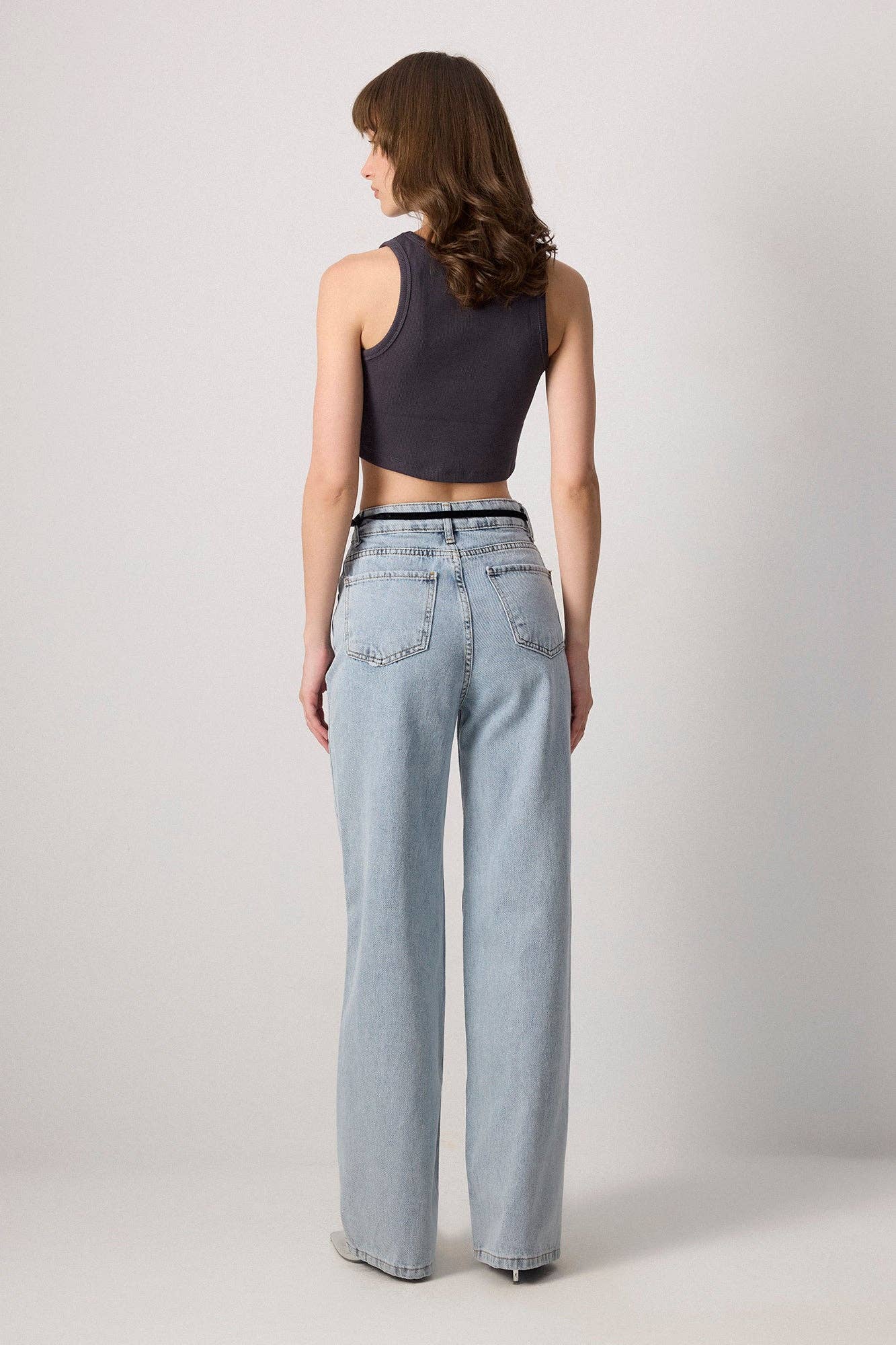 Ribbed Cotton Crop Tank – Fitted Sleeveless Essential Top: Anthracite