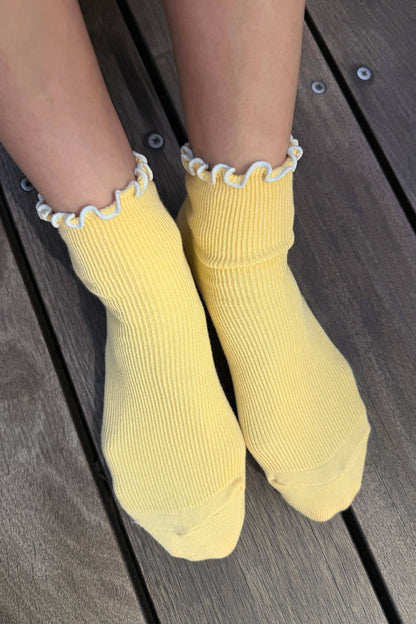 The Petite Ruffled Modal Socks: BUTTER / BABY BLUE