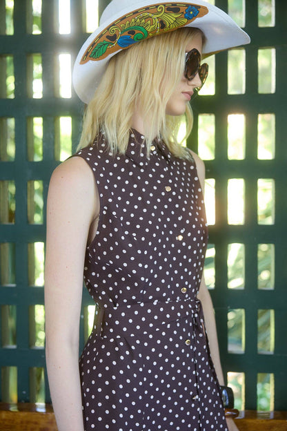Katia - Polka Dot Sleeveless Cotton Blend Maxi Dress: Brown