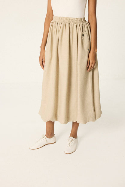 Zipper Front Vest & Maxi Skirt Set – Cotton Blend 2 Piece : Stone